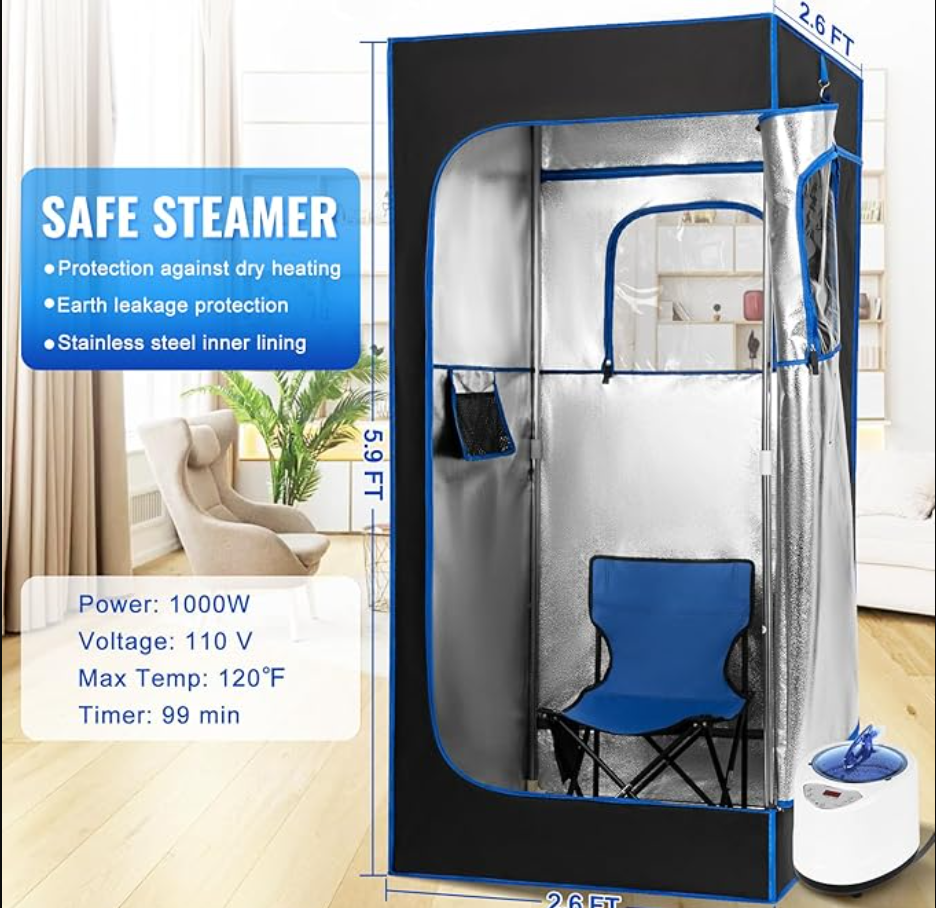 Sauna Box, Portable Sauna, Portable Steam Sauna for Home, Sauna Tent with 2.6L Steamer, Remote Control, Folding Chair, 9 Levels, 2.6’ x 2.6’ x 5.9’