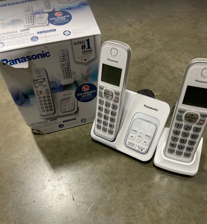 Cordless Phone with Answering Machine and Smart Call Block - 2 Cordless Handsets - KX-TGD532W (White/Silver) Panasonic DECT 6.0 Expandable