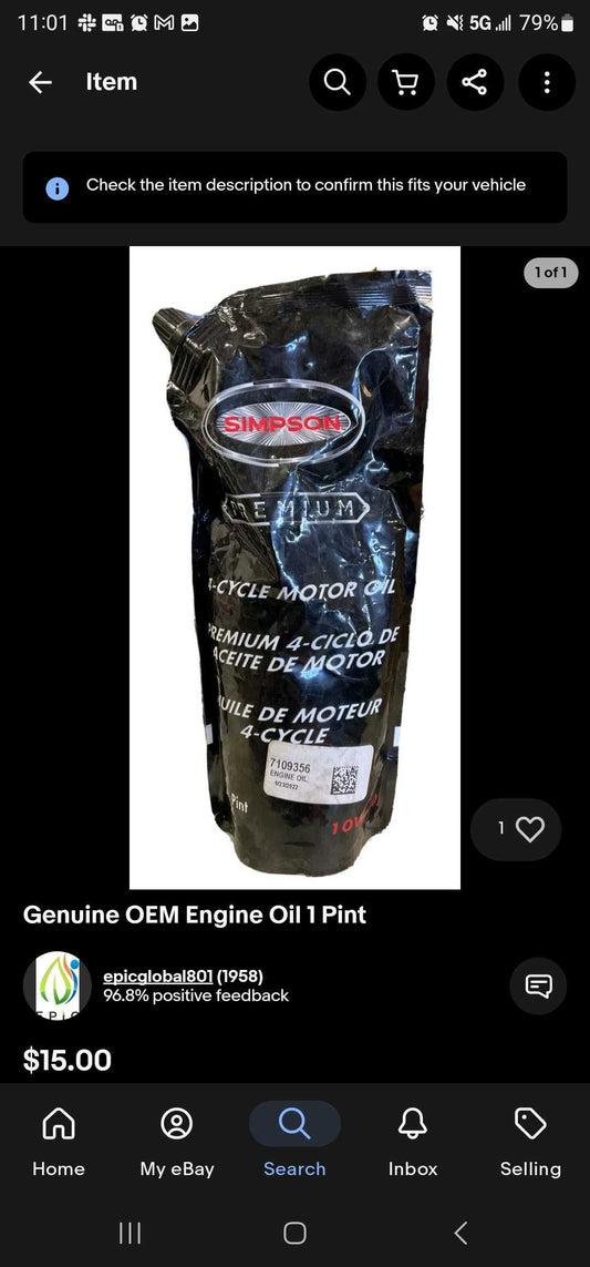 Polaris FNA Part Number 7109356 Genuine OEM Motor Oil, 16oz Bag SAE 10W-3