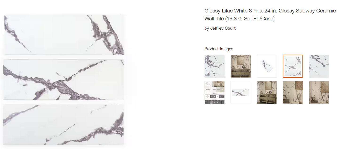 Glossy Lilac White 8 in. x 24 in. Glossy Subway Ceramic Wall Tile (19.375 Sq. Ft./Case)