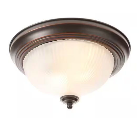 Hampton Bay 11 in. 2-Light Brushed Nickel Flush Mount with Frosted Swirl Glass Shade