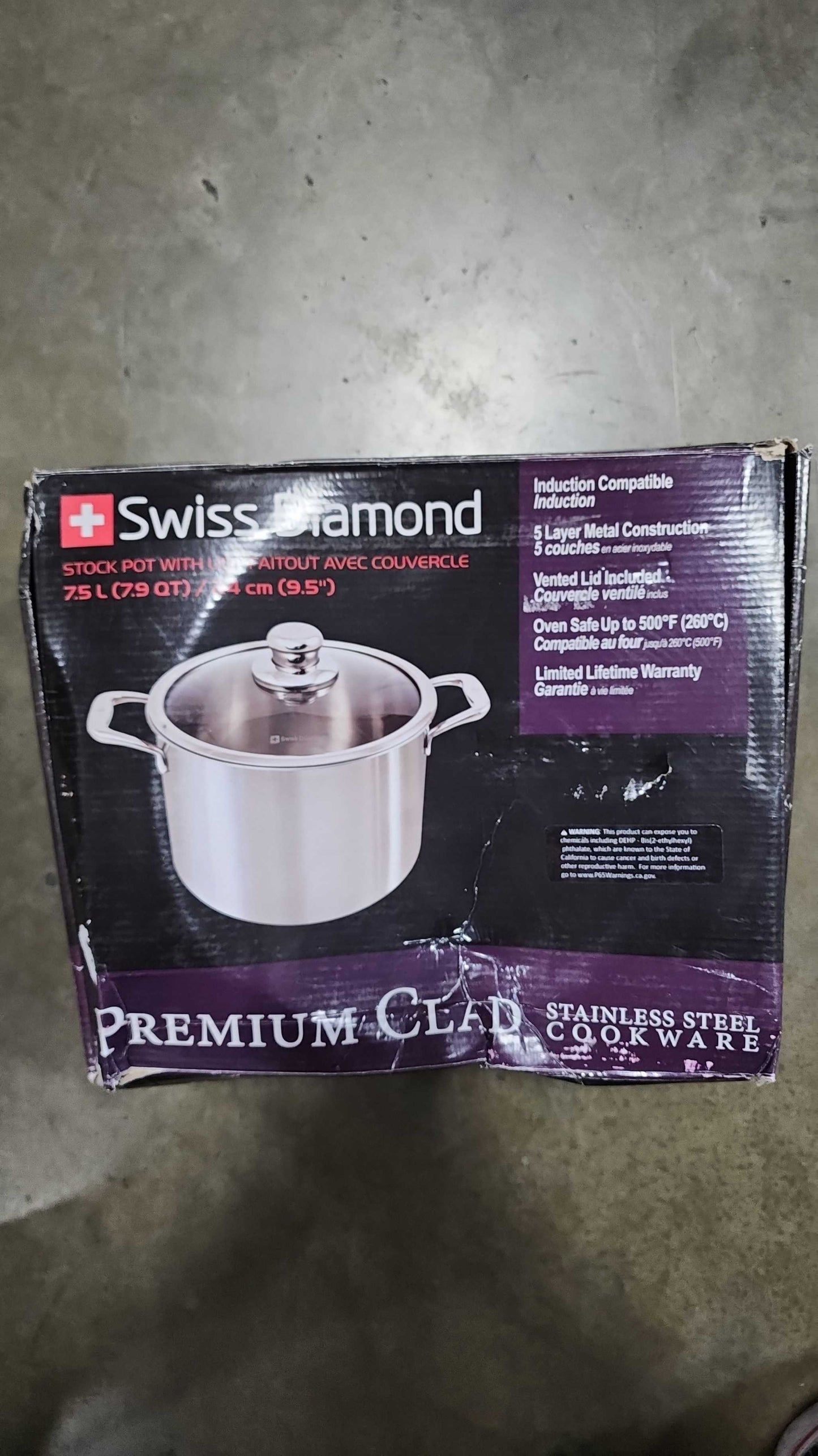 Swiss Diamond 7.6 Quart Stainless Steel Dutch Oven with Lid, Professional Cooking Soup and Stock Pot Distributes Heat Evenly, Oven and Dishwasher Safe, Mirror Finish