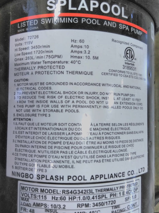 SPLAPOOL .273 HP Pool Pump Above Ground & Inground | 115V/230V AC 60HZ