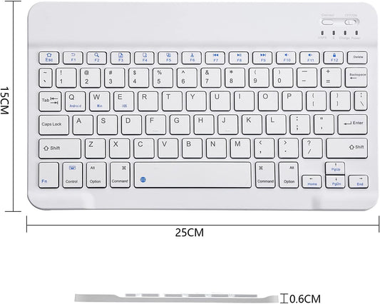 Ultra-Slim Bluetooth Keyboard Portable Mini Wireless Keyboard Rechargeable for Apple iPad iPhone Samsung Tablet Phone Smartphone iOS Android Windows (10 inch White)