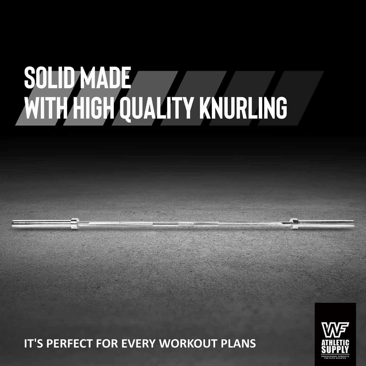 WF Athletic Supply 7 ft 2-inch Olympic Weighted Solid Steel Bar Barbell, for Weightlifting/Bench Press/Deadlift and Power Lifting Strength Training, with Rotating Sleeve, Home Gym