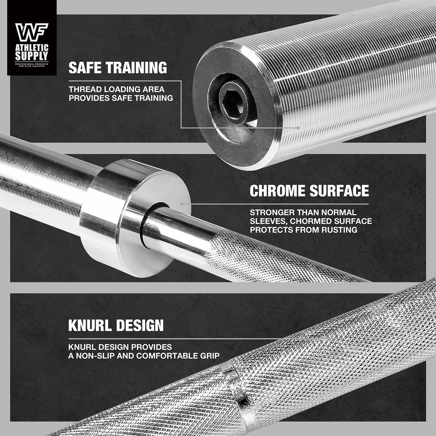 WF Athletic Supply 7 ft 2-inch Olympic Weighted Solid Steel Bar Barbell, for Weightlifting/Bench Press/Deadlift and Power Lifting Strength Training, with Rotating Sleeve, Home Gym