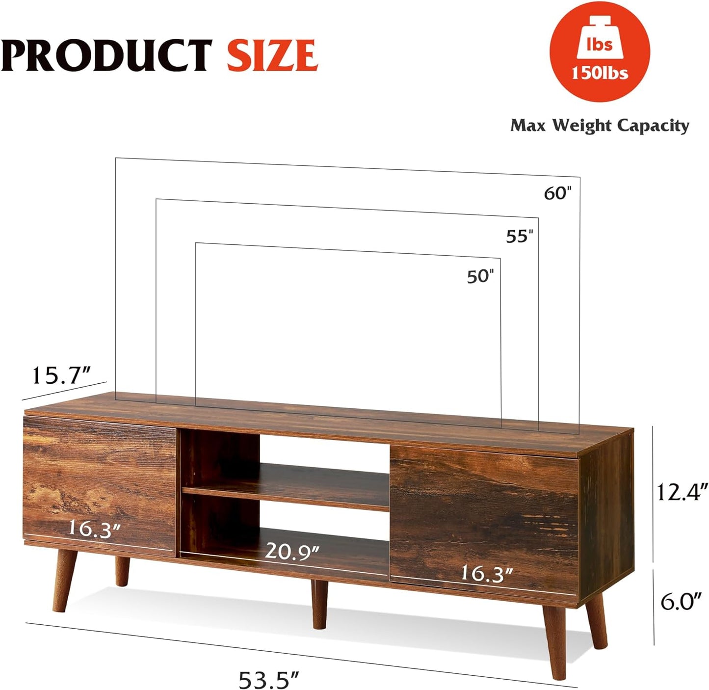 Open Box - WLIVE TV Stand for 55 60 inch TV, Mid Century Modern TV Console