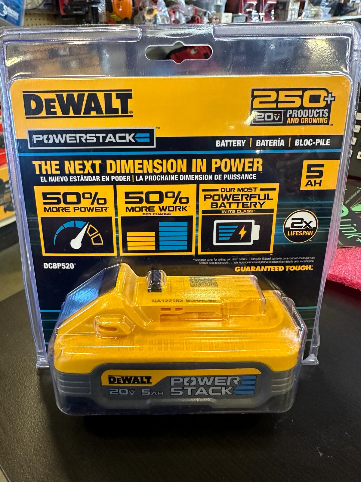 DEWALT 20V MAX Battery, POWERSTACK, More Power + More Compact, Rechargeable 5Ah Lithium Ion Battery (DCBP520)