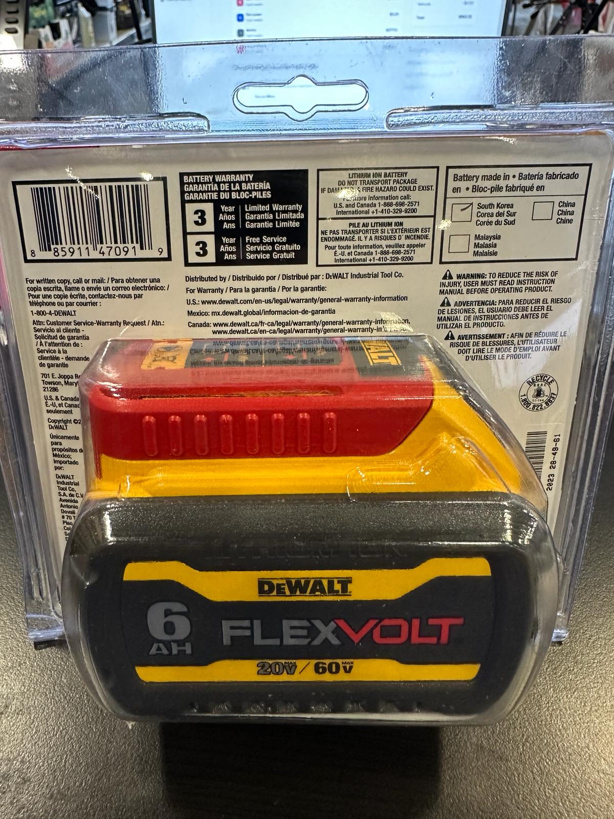 Dewalt FLEXVOLT 20V/60V MAX Lithium-Ion 6.0Ah Battery Pack