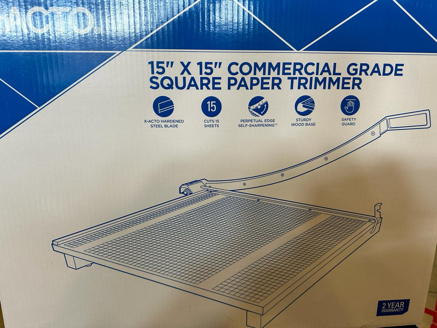 X-ACTO 26615 Square Commercial Grade Wood Base Guillotine Trimmer, 15 Sheets, 15-Inch x 15-Inch