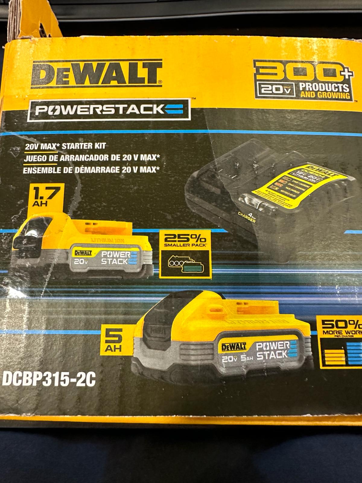 DEWALT DCBP315-2C 20V MAX POWERSTACK Lithium-Ion Batteries and Charger Starter Kit (1.7 Ah/5 Ah)