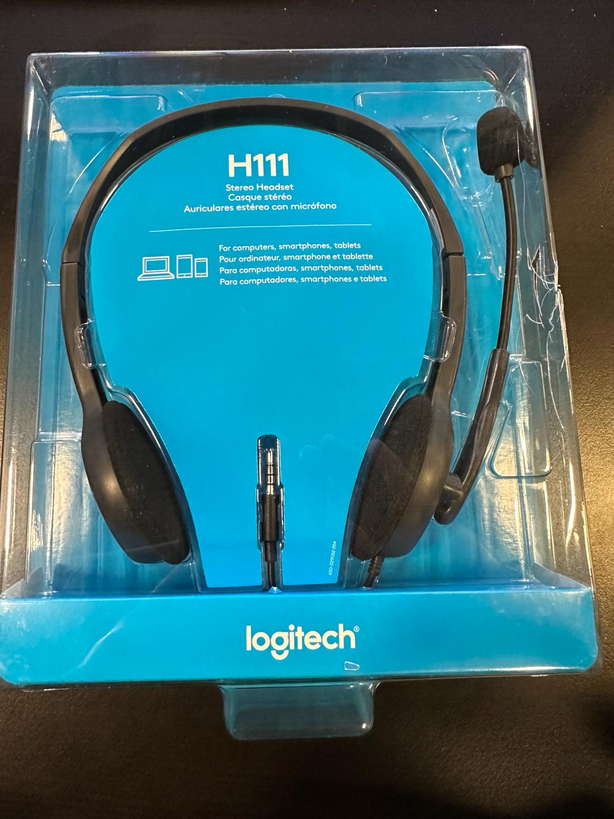 Logitech H111 Wired Headset, Stereo Headphones with Noise-Cancelling Microphone, 3.5 mm Audio Jack, PC/Mac/Laptop/Smartphone/Tablet - Black