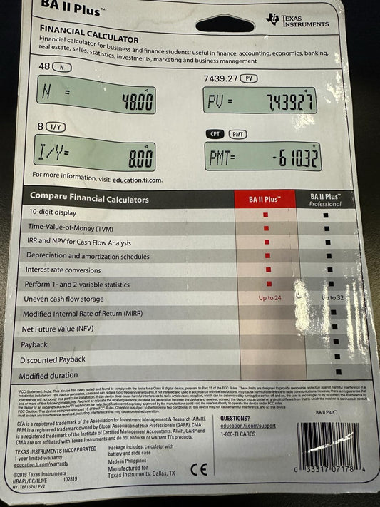 Texas Instruments BA II Plus Financial Calculator, Black Medium