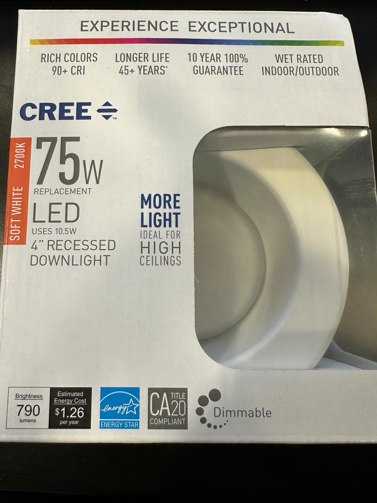 CREE TRDL4-0782700FH50-12DE26-1-11 4" retrofit Downlight 75W Equivalent LED Light Bulb, Soft White