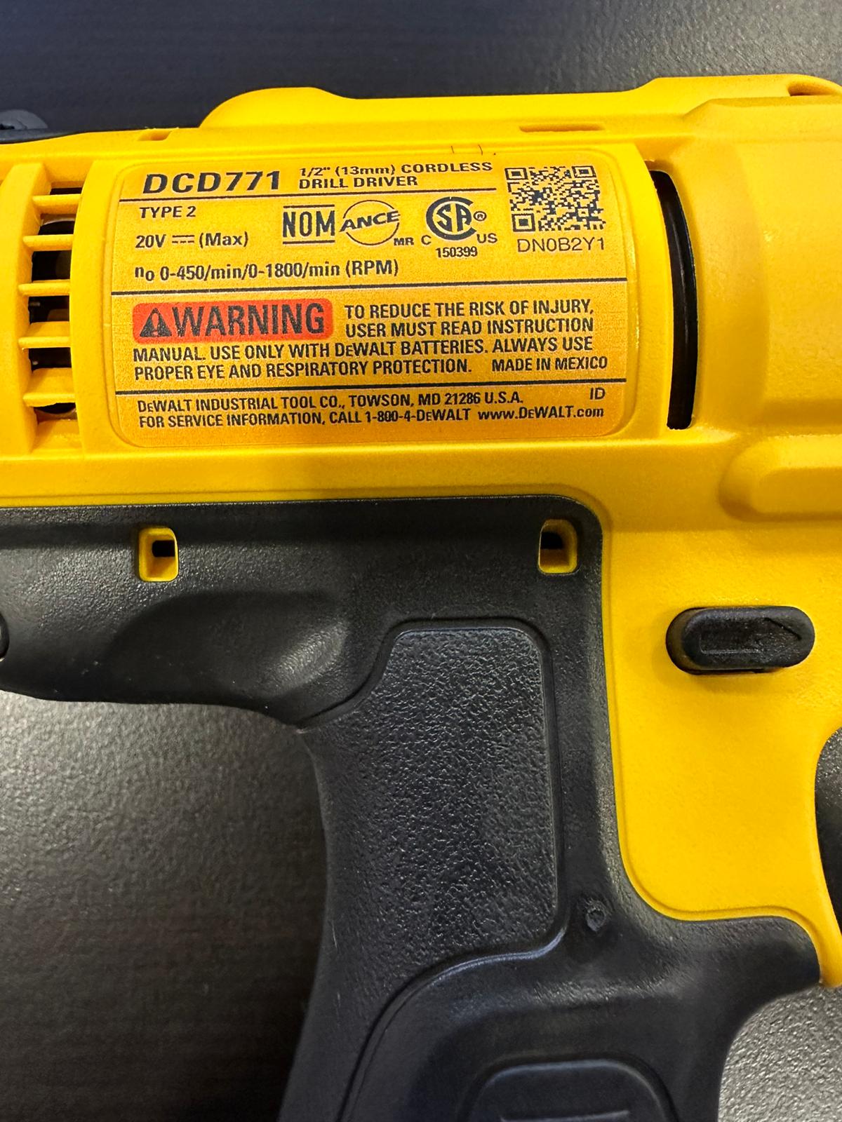 Dewalt DCD771 1/2 inch Compact Drill Driver Plus DCB201 Battery Pack