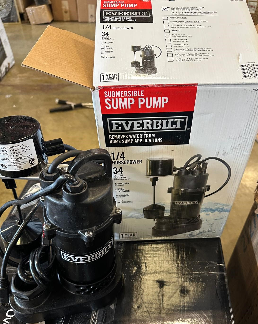 Everbilt 1/4 HP Aluminum Sump Pump Vertical Switch