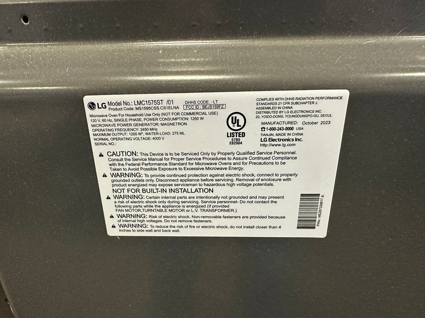 LG - NeoChef 1.5 Cu. Ft. Countertop Microwave with Sensor Cooking and EasyClean Stainless Part Number LMC1575ST With Minimal Damage To Top