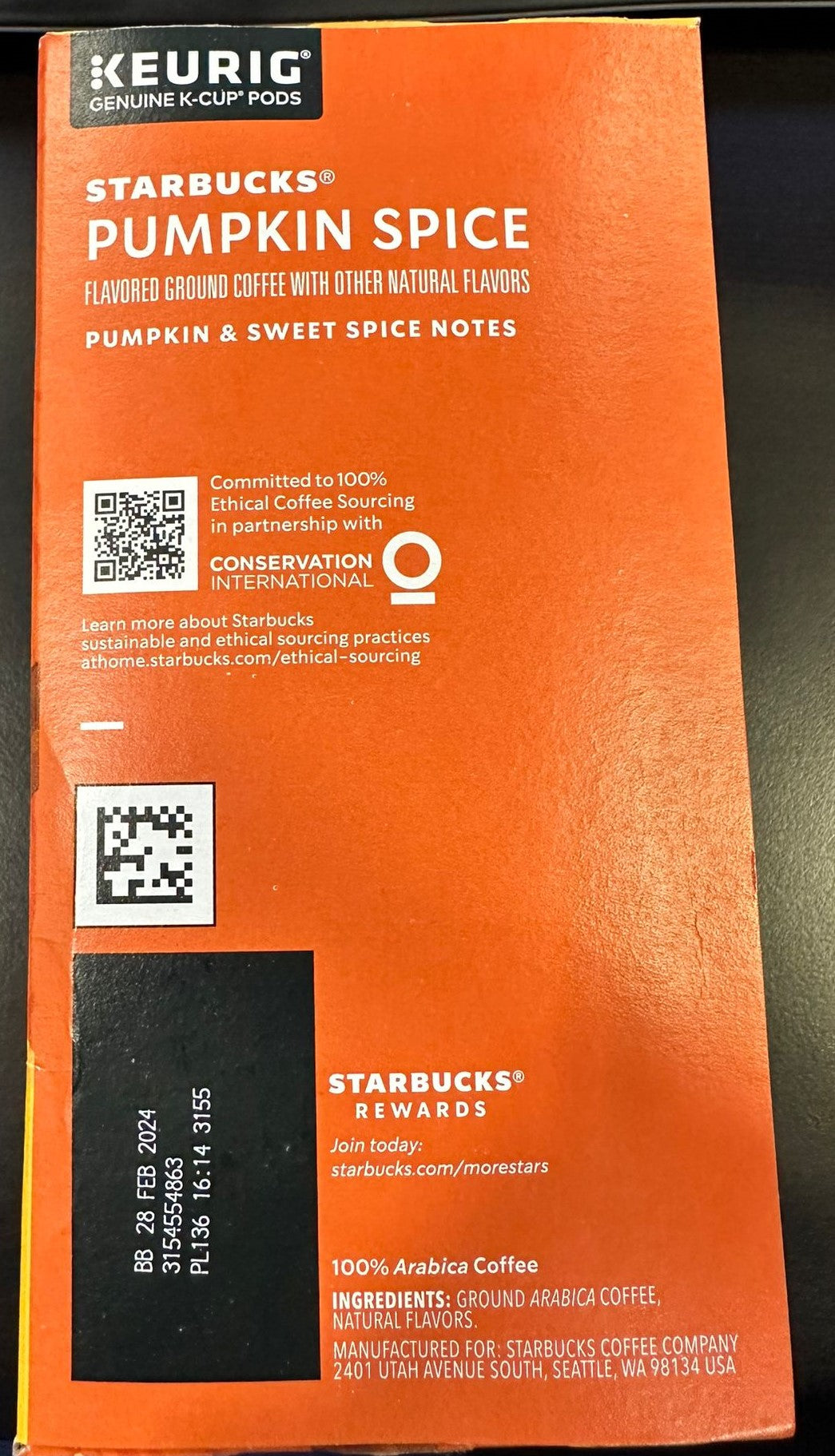 Starbucks Single-Serve Coffee K-Cup, Pumpkin Spice, Pack Of 22 K-Cups