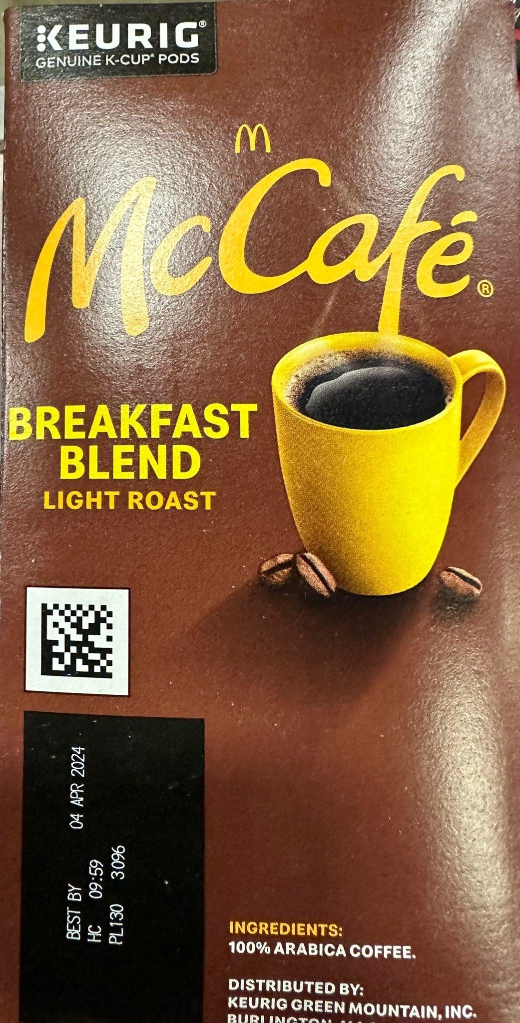 McCafe Breakfast Blend K-Cup, Light Roast Coffee, 96 Count (4 Packs of 24)