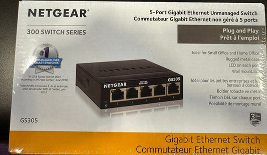 NETGEAR 5-Port Gigabit Ethernet Unmanaged Switch (GS305) - Home Network Hub, Office Ethernet Splitter, Plug-and-Play, Silent Operation, Desktop or Wall Mount