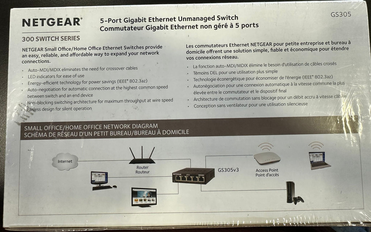 NETGEAR 5-Port Gigabit Ethernet Unmanaged Switch (GS305) - Home Network Hub, Office Ethernet Splitter, Plug-and-Play, Silent Operation, Desktop or Wall Mount