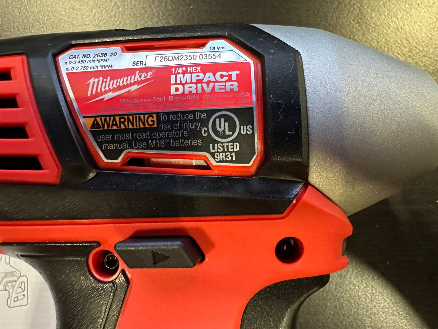 Milwaukee M18 18V Lithium-Ion Cordless 1/4 in. Hex Impact Driver Model # 2656-20(Tool-Only)