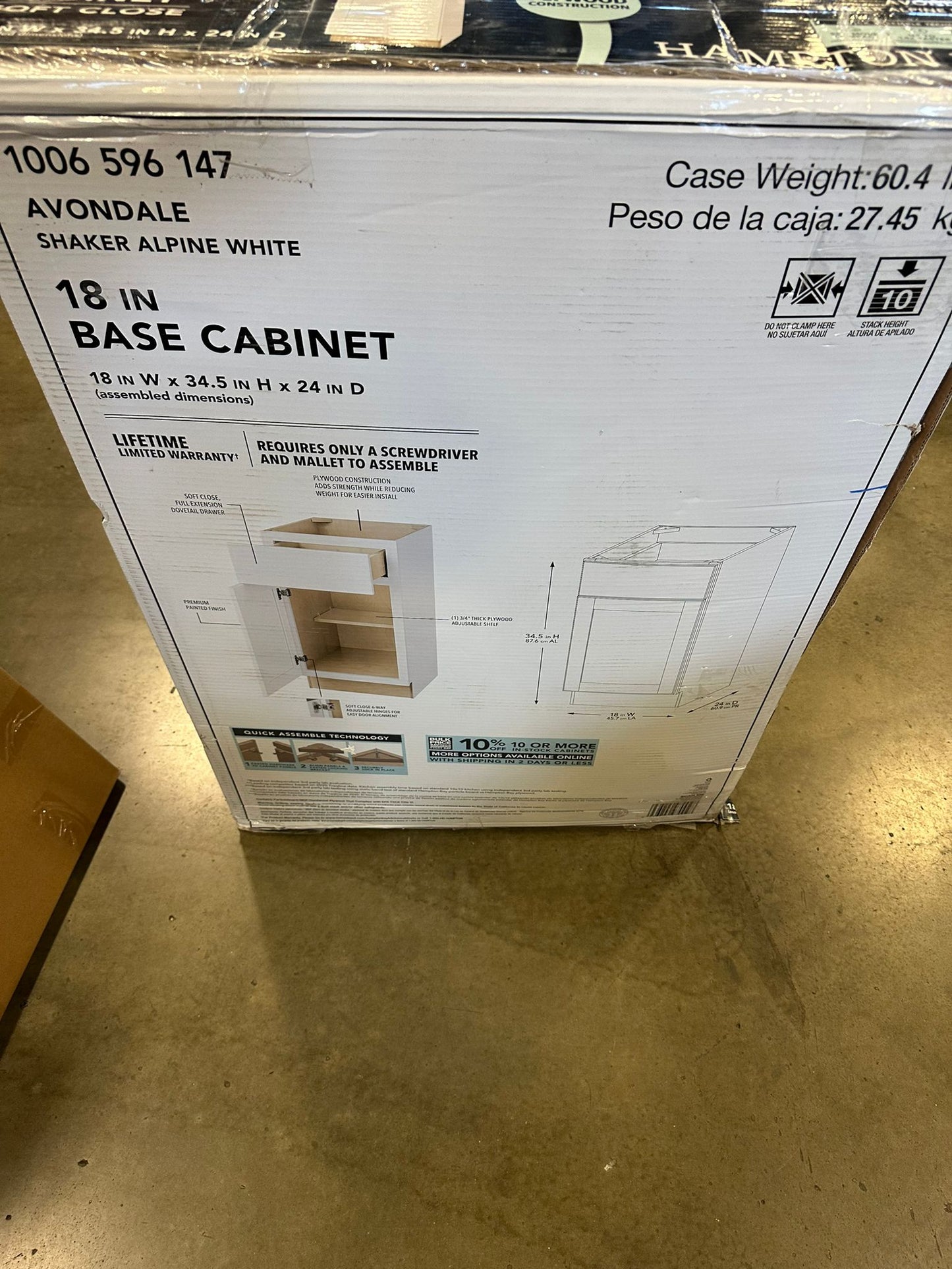 Hampton Bay Avondale 18" W x 24" D x 34.5" H Ready to Assemble Base Kitchen Cabinet in Alpine White