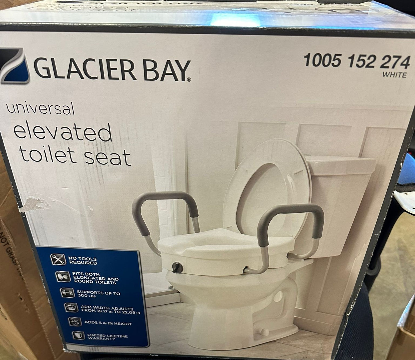 Glacier Bay E-Z Round 5 in. H Elevated Toilet Seat with Armrests, Lockable in white