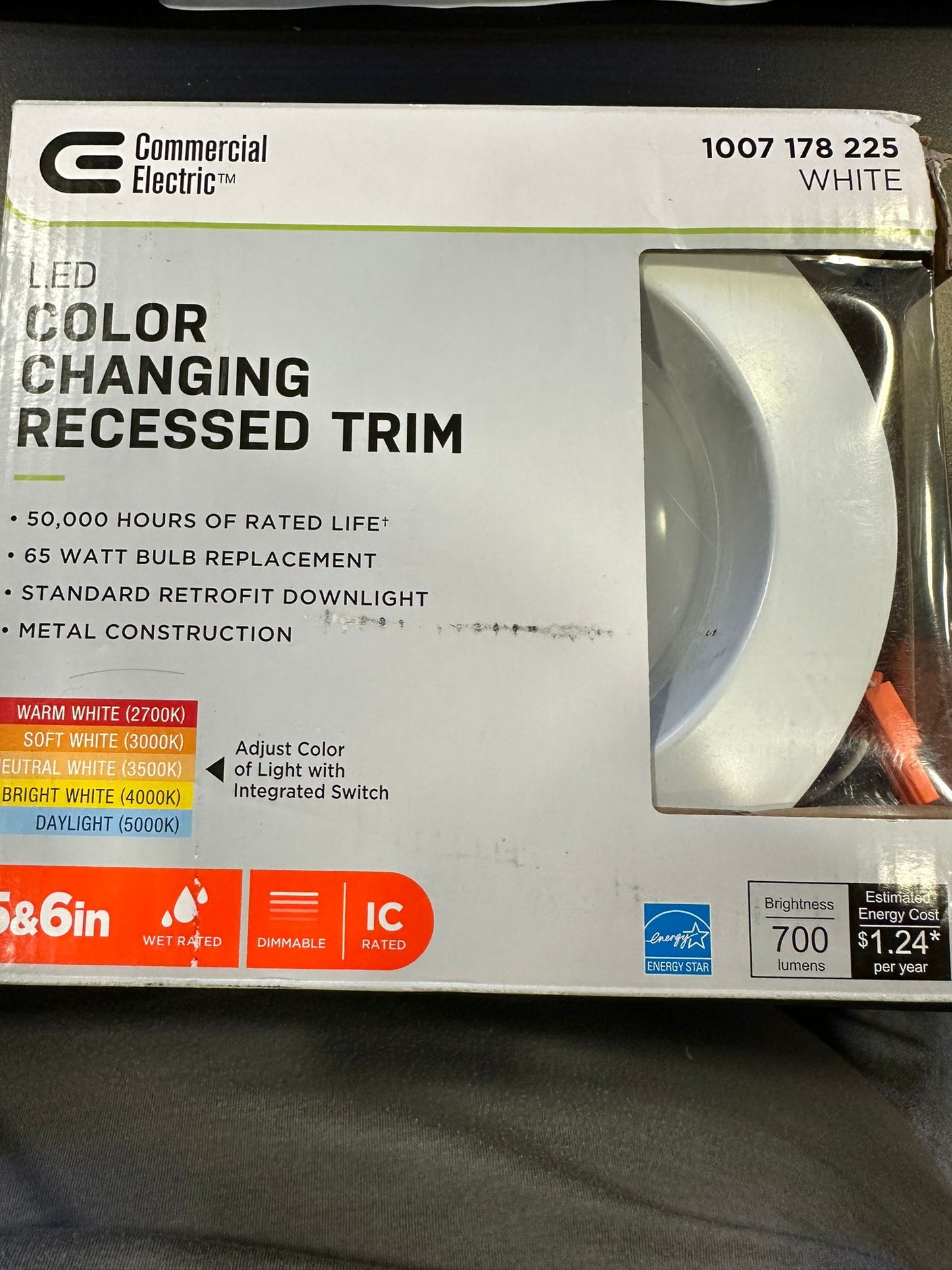 Commercial Electric 6 in. Integrated LED White Dimmable Canless Retrofit Recessed Light Trim with Adjustable Color Temperature T20, (1-Pack)