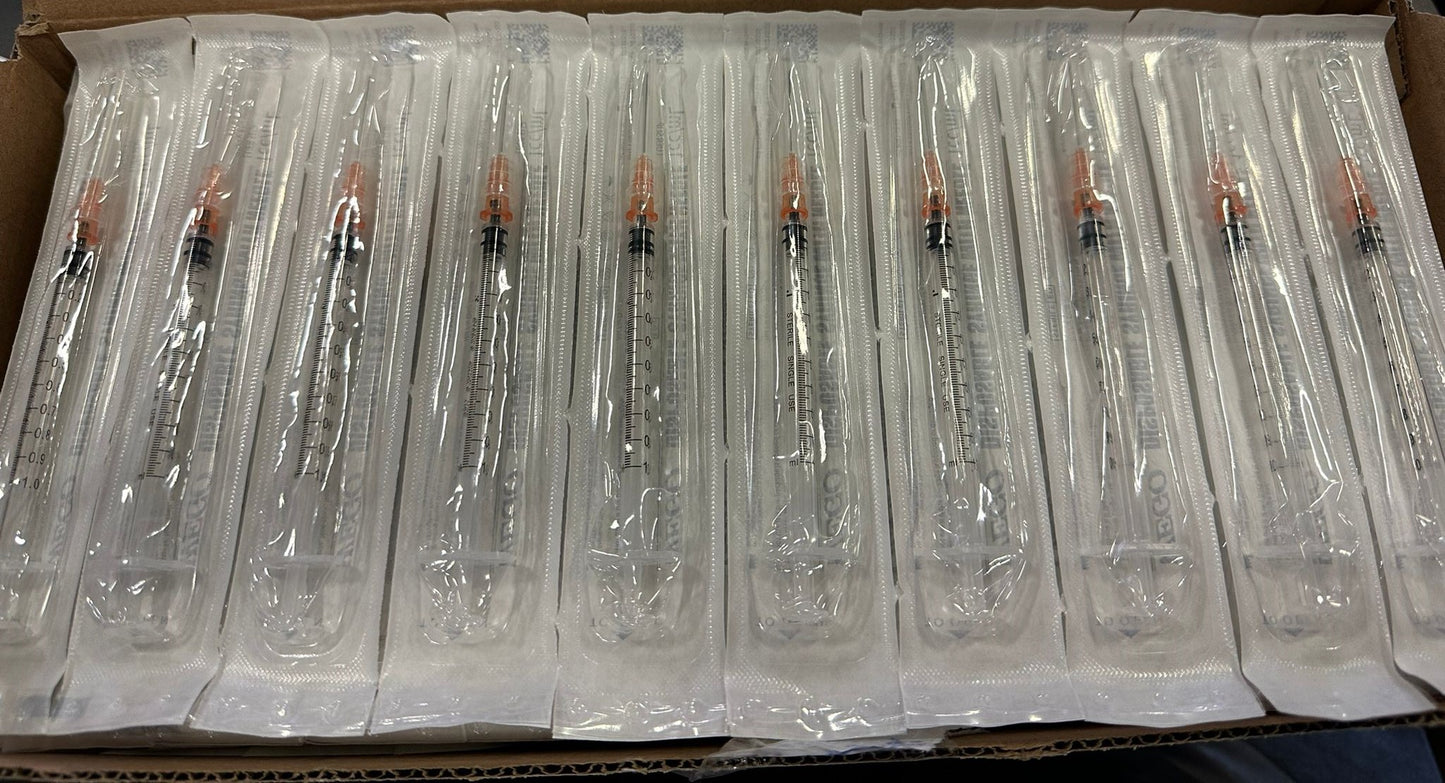 Wego 1ml 1cc Disposable Plastic Syringes with 25Ga, Individually Sterile Package 200 PK