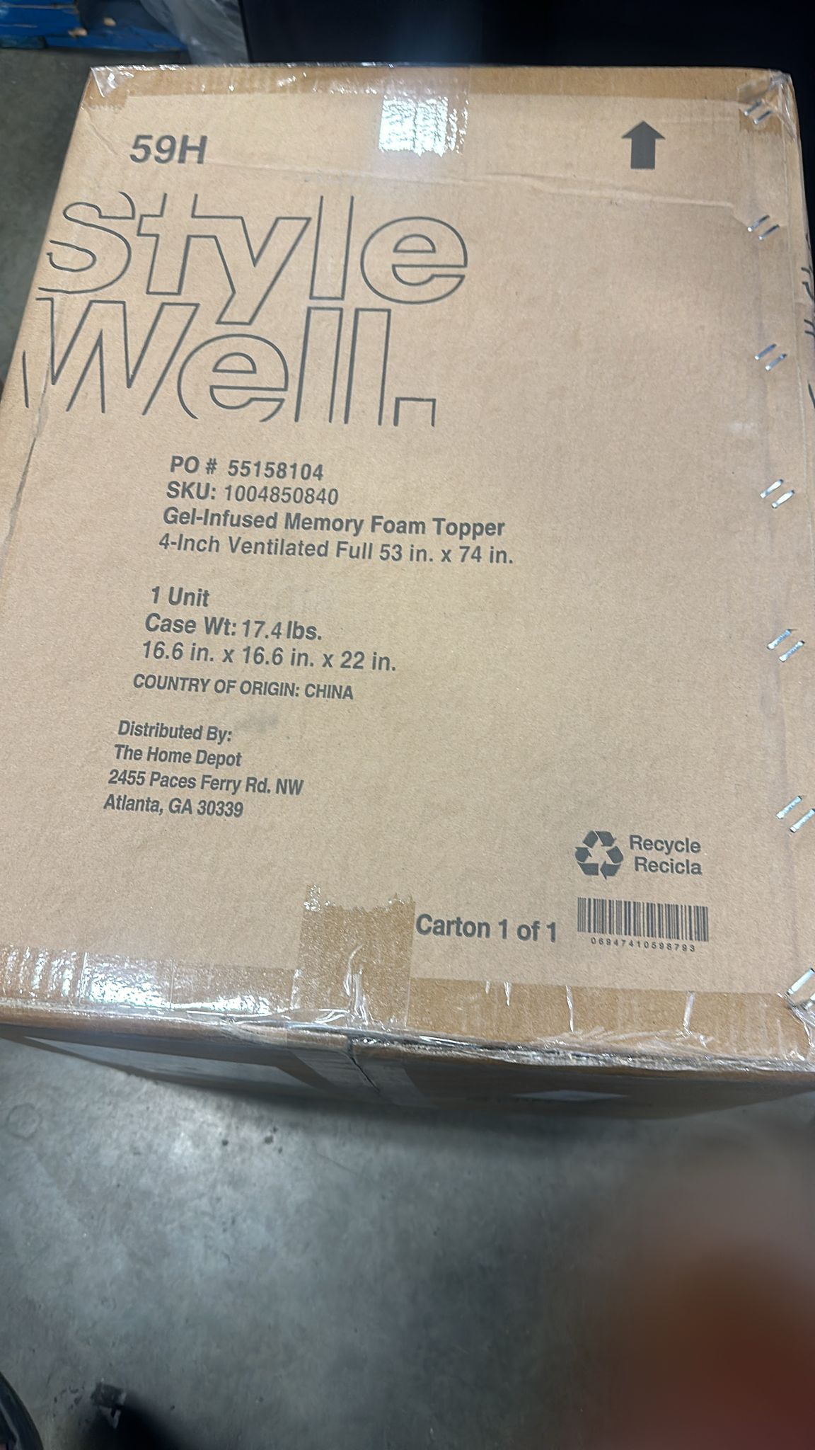 Stylewell 4 in. Gel Infused Memory Foam Full Mattress Topper