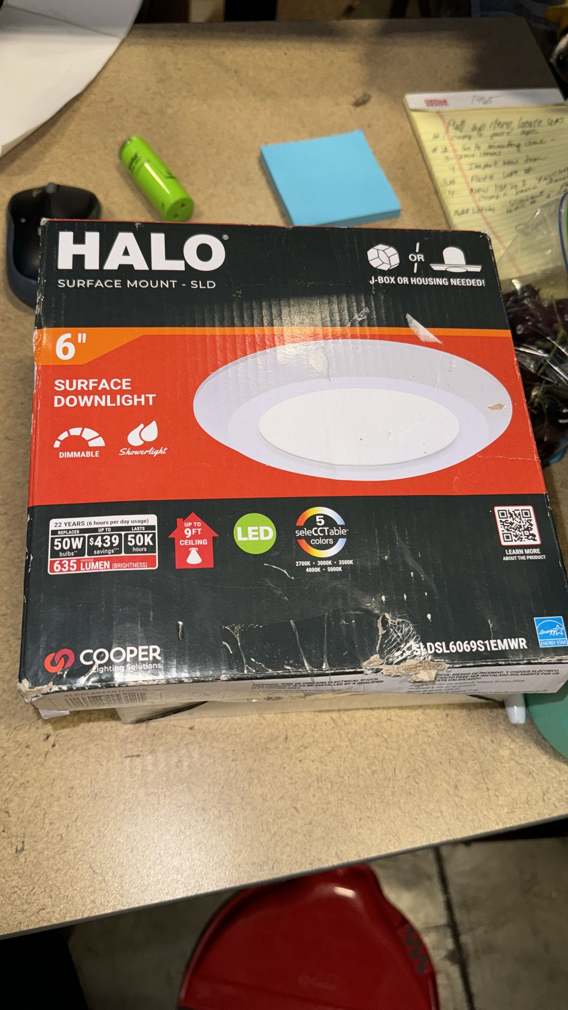 HALO 6 inch SLDSL6069S1EMWR Integrated Surface Mount LED Downlight, Dimmable, Selectable CCT (2700K, 3000K, 3500K, 400K, 5000K), White