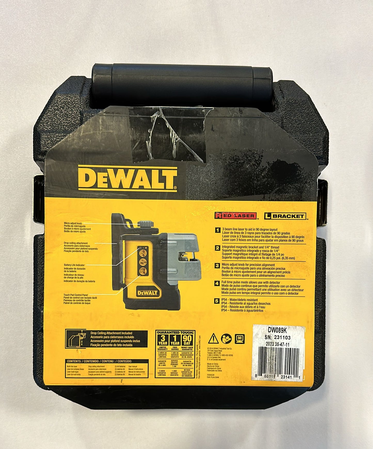 DEWALT Line Laser, Self-Leveling, Black, 3-Beam (DW089K)