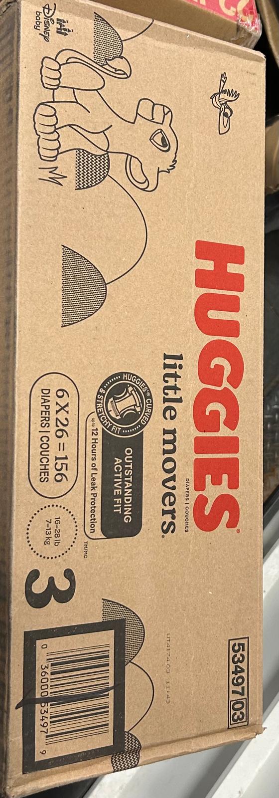 Huggies Size 3 Diapers, Little Movers Baby Diapers, Size 3 (16-28 lbs), 156 Count (6 packs of 26)