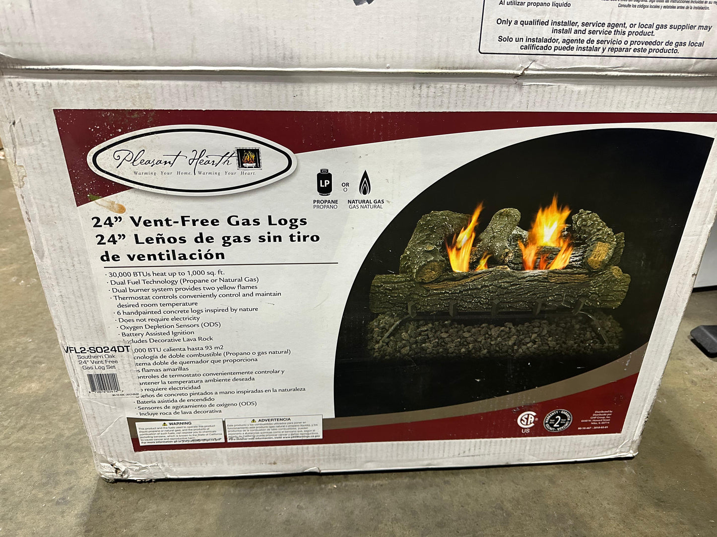 Pleasant Hearth VFL2-SO24DT 24" Southern Oak Vent Free Gas Log Set 30,000 BTU's