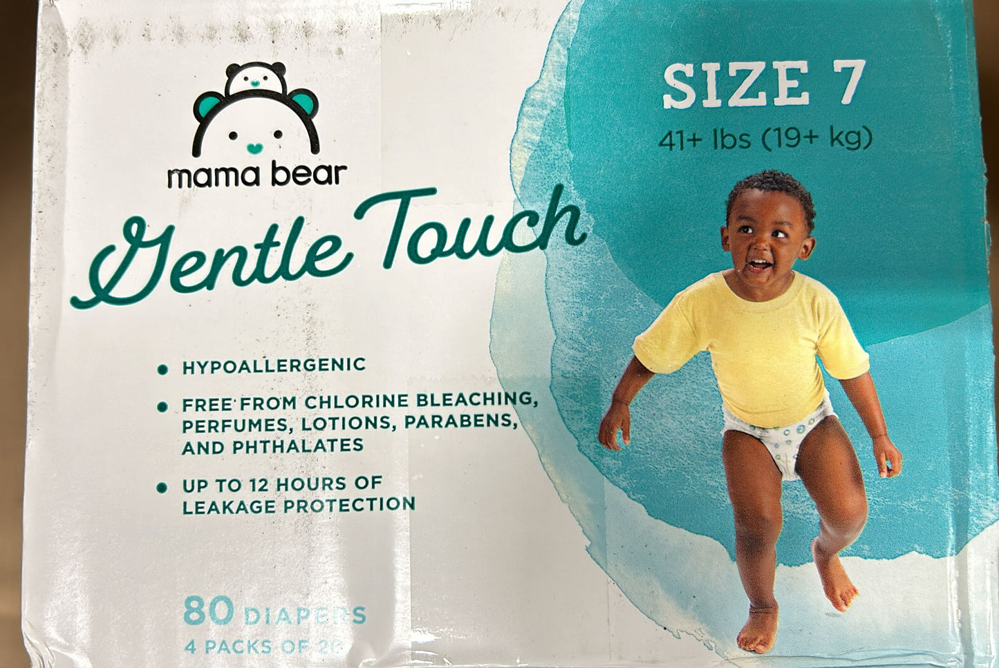 Amazon Brand - Mama Bear Gentle Touch Diapers, Hypoallergenic, Size 7, 80 Count (4 packs of 20), White