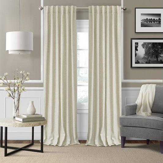 Elrene Home Fashions Colton 3-in-1 Blackout Energy Efficient Lined Linen Rod Pocket Window Curtain Drape, 52 in x 95 in (1 Panel), Ivory, Single Panel