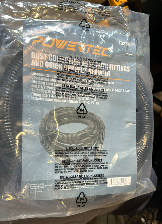 POWERTEC 70356 Dust Collection Hose with 2 Fittings Plus 1 Quick Connector