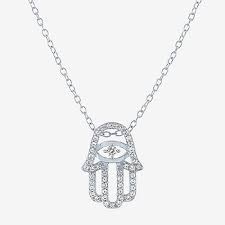 Womens Lab Created White Sapphire Sterling Silver Hamsa Pendant Necklace