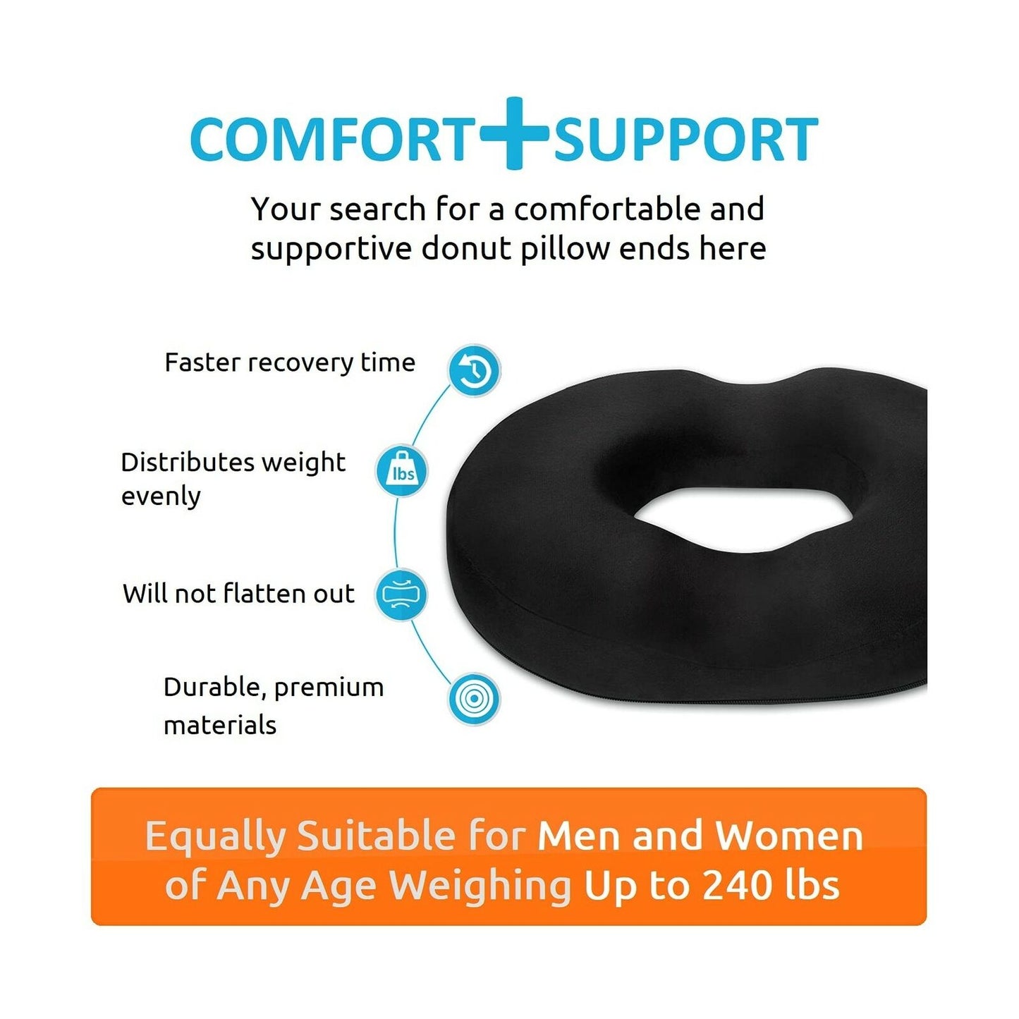 Orthopedic Donut Seat Pillows Tailbone Hemorrhoid Pain Relief Cushions Black