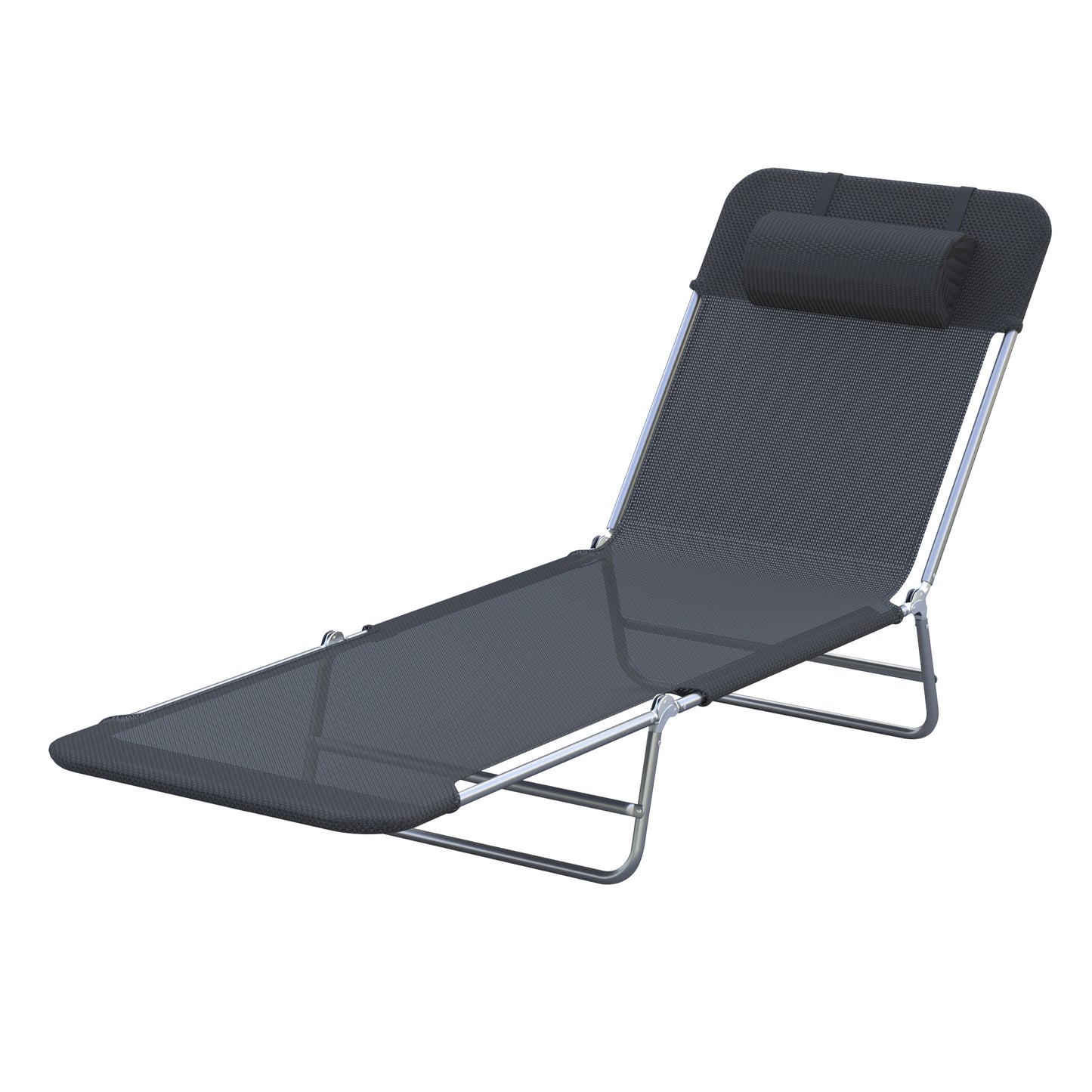 Outsunny Folding Chaise Lounge Pool Chairs, Outdoor Sun Tanning Chairs with Pillow, Reclining Back, Steel Frame & Breathable Mesh for Beach, Yard, Patio, Black