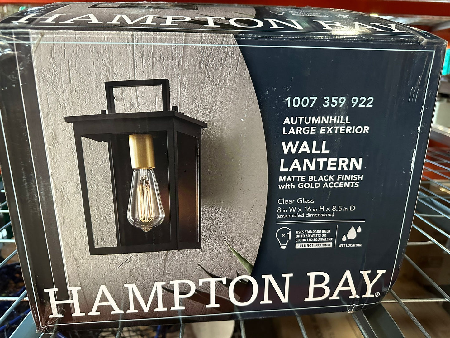 Hampton Bay Autumnhill 16 in. Matte Black with Gold Accents 1-Light Outdoor Line Voltage Wall Sconce with No Bulb Included