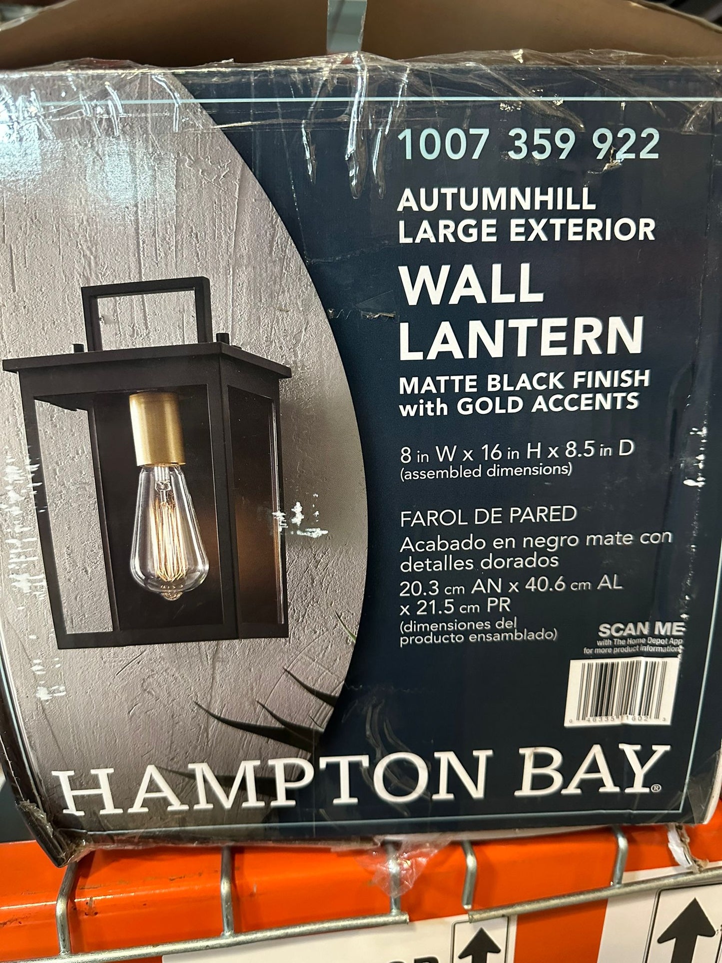 Hampton Bay Autumnhill 16 in. Matte Black with Gold Accents 1-Light Outdoor Line Voltage Wall Sconce with No Bulb Included