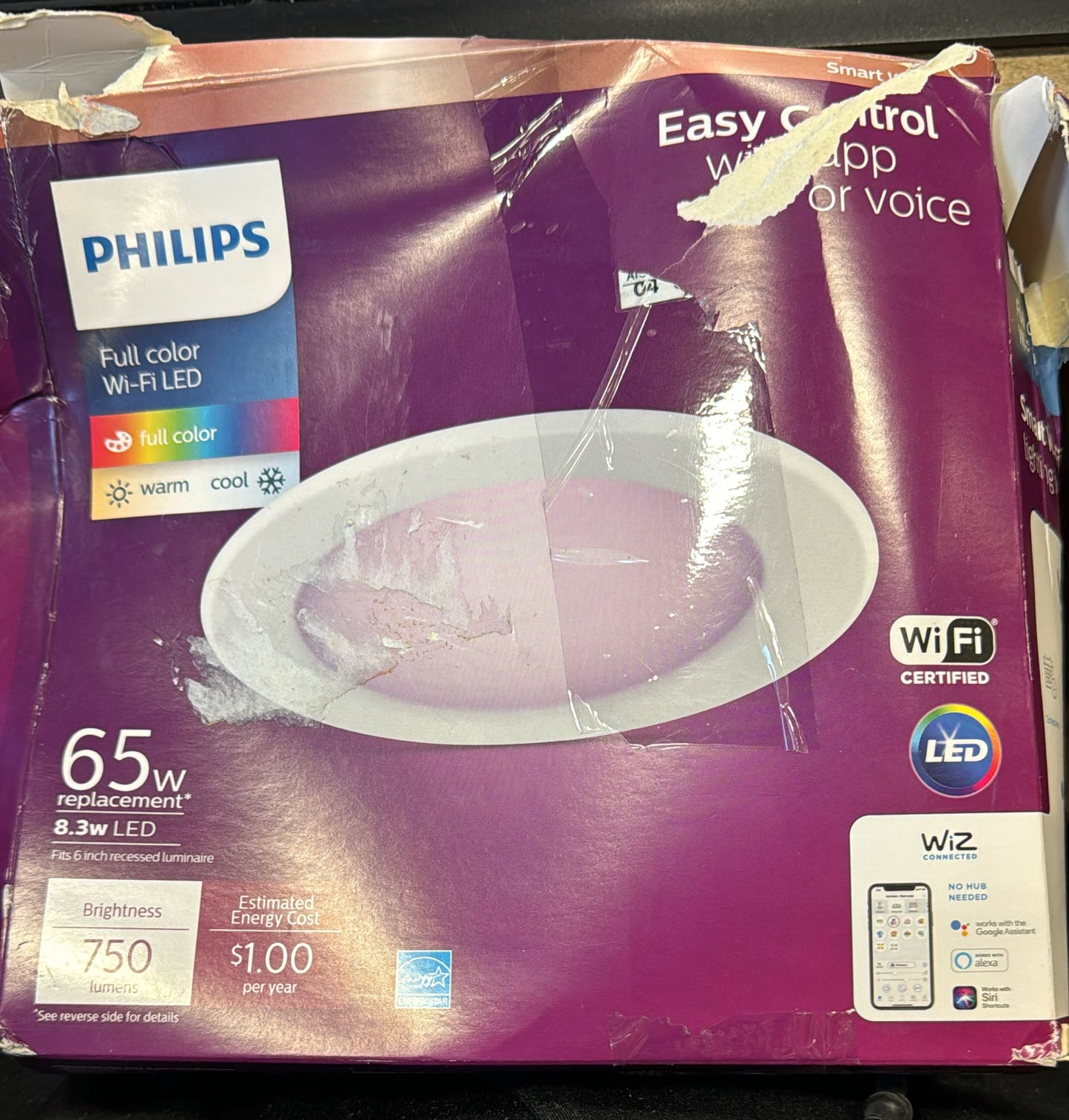 Philips Color and Tunable White 5/6 in. LED 65W Equivalent Dimmable Smart Wi-Fi Wiz Connected Recessed Downlight Kit