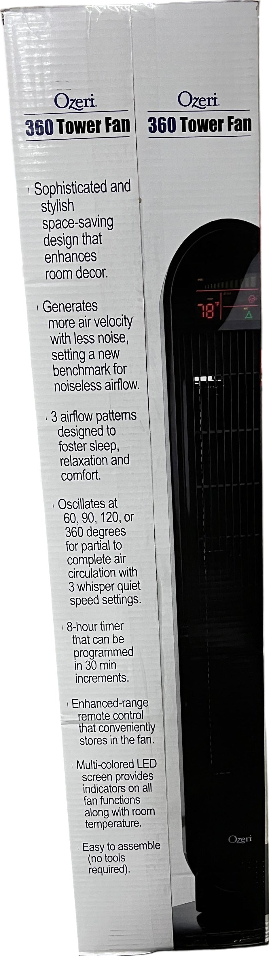 Ozeri 360 Oscillation, Micro-Blade Noise Reduction Technology Tower Fan, Black