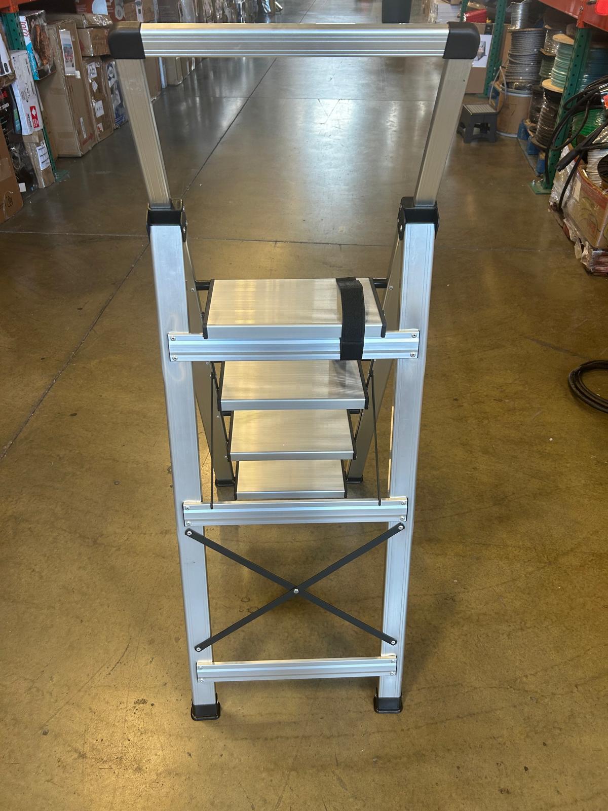 Step Ladders Aluminium Step Ladder 4 Step Lightweight Folding Step Stool with Fully Manual Telescopic Handrails Portable Stepladders for Office Portable Step Stool