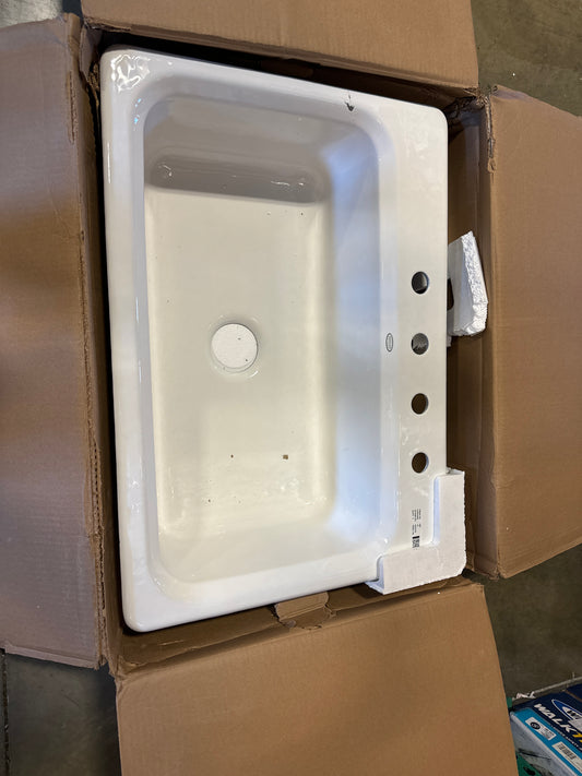 Kohler (Slight chipping see photos) Bakersfield Drop-in Cast Iron 31 in. 4-Hole Single Bowl Kitchen Sink in White K-5832-4-0