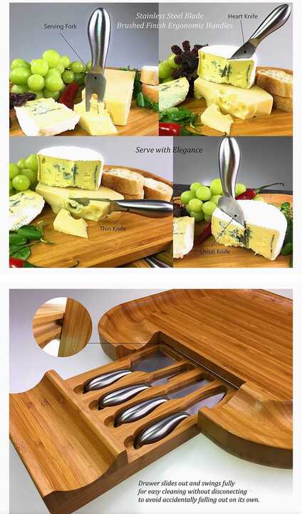 Solander Skelf Large Cheese Board and Knife Set - Stylish Charcuterie Board Set, Bamboo Housewarming Gifts New Home, Birthday Gifts for Women, or Wedding Gifts for Couples