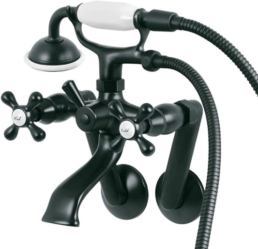 Kingston Brass KS269MB Kingston Wall Mount Clawfoot Tub Faucet with Hand Shower, Matte Black