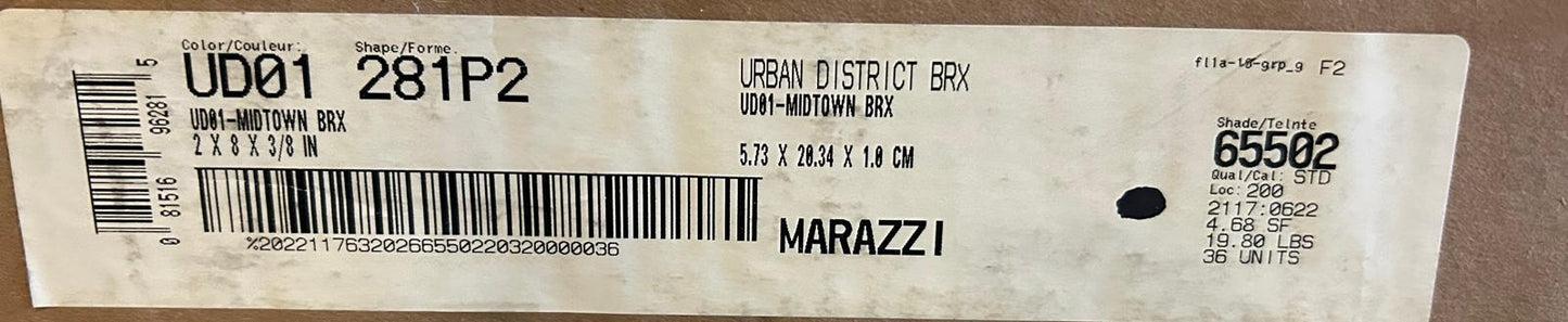 UD01 Marazzi 281P2 Industrial Box Matte Field Tile 2" X 8" x 3/8-IN